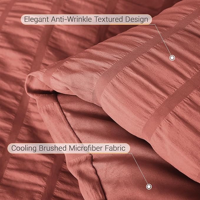 5 Pieces Twin XL Comforter Set, Seersucker Bed in a Bag Twin XL Size, All Season Luxury Bedding Set with Comforter, Flat Sheet, Fitted Sheet, Pillowcase & Sham, Coral