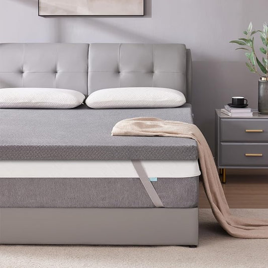 SINWEEK 2 Inch Gel Memory Foam Mattress Topper Twin Size, Ventilated High Density Pad for Back Pain, Bed Topper with Removable Soft Cover, CertiPUR-US Certified,Grey