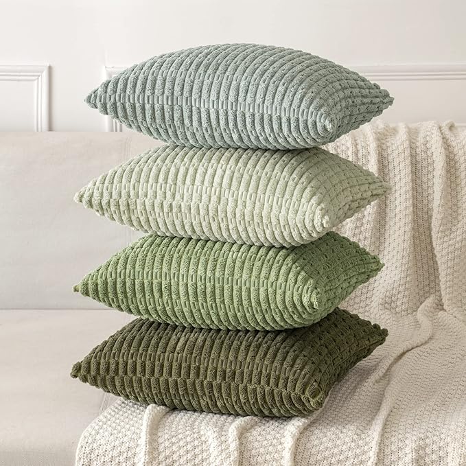 MIULEE Euro Sham Corduroy Decorative Throw Pillow Covers 24x24 Olive Green | Pack of 2 Soft Boho Striped Pillow Covers Modern Farmhouse Home Decor For Sofa Living Room Couch Bed