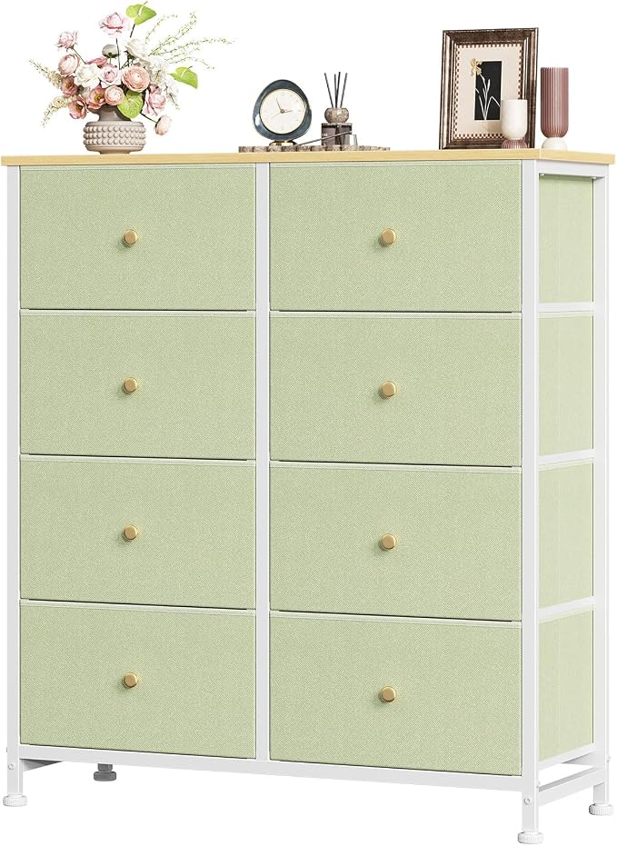 Sweetcrispy 8 Drawer Fabric Dresser, Tall Storage Tower for Bedroom | Spacious Clothes Storage, Anti-Tip Design, Easy-Pull Fabric Bins, Ideal for Bedroom, Closet, Living Room, Light Green
