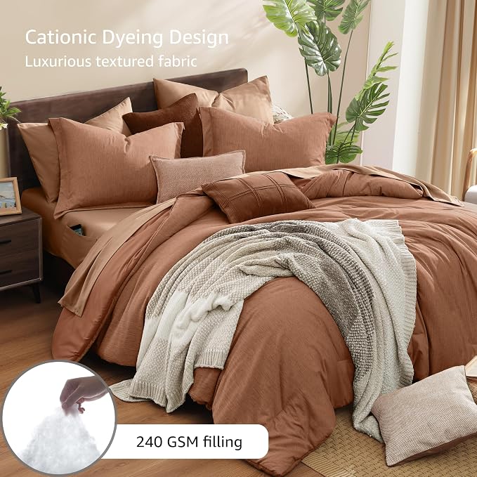 Monbix Super King Plus Comforter Set 7 Pieces Autumn Leaf Bed in a Bag | Cationic Dyeing Reversible All Season Bedding Sets with Comforter, Sheets, Pillowcases & Shams