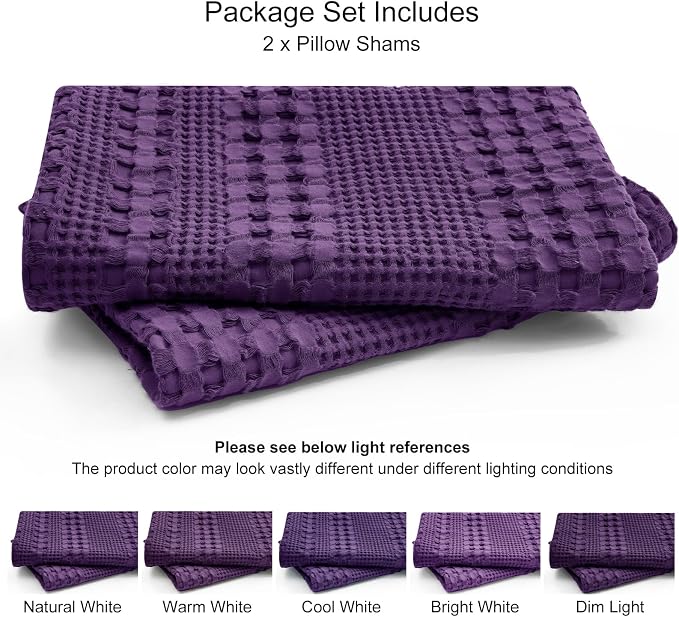 PHF 100% Cotton Waffle Weave Euro Sham Covers, 2 Pack 26" x 26" Bed Pillow Covers for Elegant Home Decor, No Filling, Luxury Aesthetic Soft Euro Pillow Cases for Bed, Grape