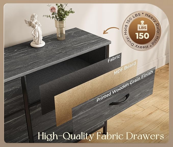 Huuger 86.6 Inch Long Dresser for Bedroom, TV Stand for 65, 75, 85 Inch TV | 15 Large Fabric Drawer Dresser, Entertainment Center for Bedroom, Wide Chest of Drawer with Storage
