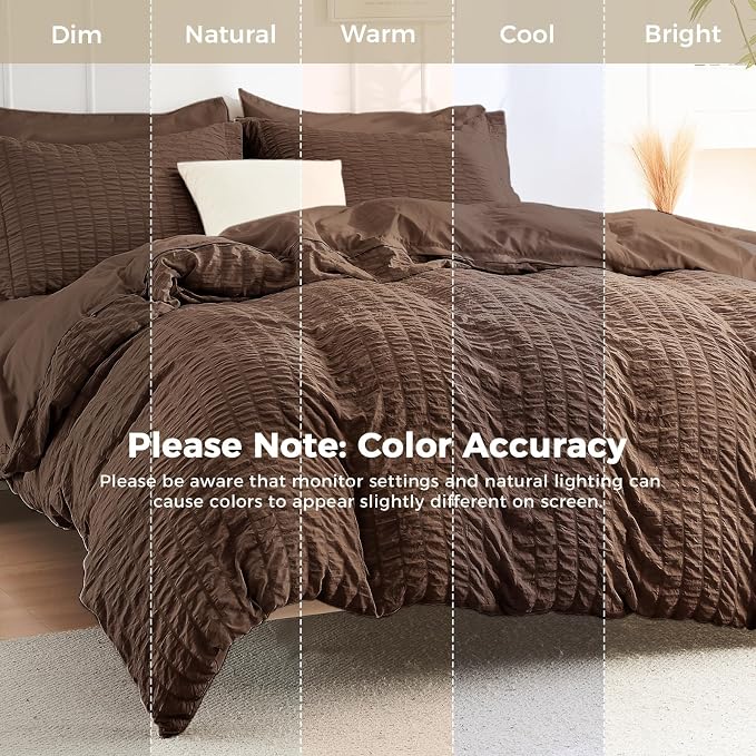HYMOKEGE Dark Brown Twin XL Comforter Set Seersucker 5 Pieces, All Season Luxury Bed in a Bag for Bedroom, Bedding Set with Comforter, Sheets, Pillowcase & Sham