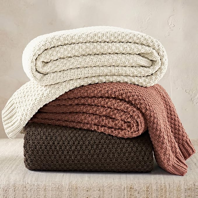 EVERGRACEHOME Chunky Chenille Knit Throw Blanket, 108x92, Cocoa Brown | Sculpted Moss Stitch, Chic Modern Farmhouse, All-Season Warmth, OEKO-TEX® Certified, Oversized King for Couch, Bed, Sofa