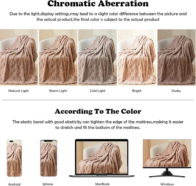 NEWCOSPLAY 3D Checkered Flannel Queen Blanket, Taupe Checkered, 90"x90" | Super Soft Cute Lightweight Decorative Premium Silky Fleece Blanket for Couch Sofa Bed, Gift for Women Men, All Season Use