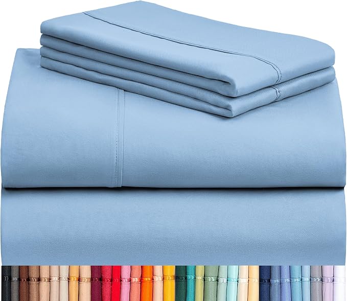 LuxClub 4 PC King Sheet Set, Breathable Luxury Bed Sheets, Deep Pockets 18" Wrinkle Free Cooling Bed Sheets Machine Washable Hotel Bedding Silky Soft - Sky King | LuxClub Silky Fitted Sheet & Pillowcase Sets, Breathable Hotel Luxury Bedding for Mattres...