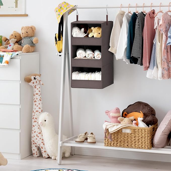 GRANNY SAYS 3-Shelf Hanging Closet Organizer, Foldable Storage, Dark Brown | 33 lb Capacity, No-Sag Support, Keeps Clothes Neat, Folds Flat, Fits RV, Dorm & Small Closets