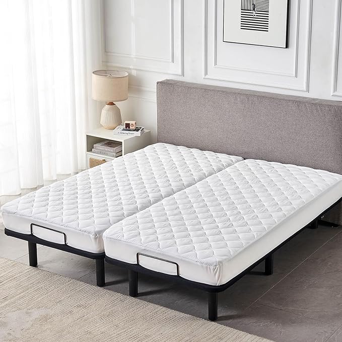 Kingnex Waterproof Split Queen Mattress Protector for Adjustable Beds | Quilted 2 Fitted Matress Cover in 1 Package, Each 30x80, Soft Brushed Microfiber Surface