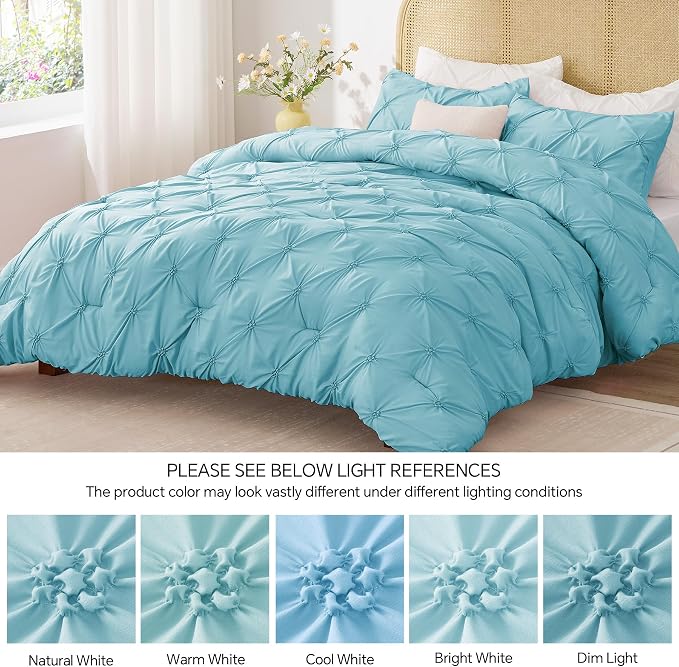 BEDELITE King Comforter Set Macaron Blue,Lightweight & Soft Comforter | Pintuck Boho Bedding, Warm & Cute Bed Set for All Season,With 2 Pillowcases