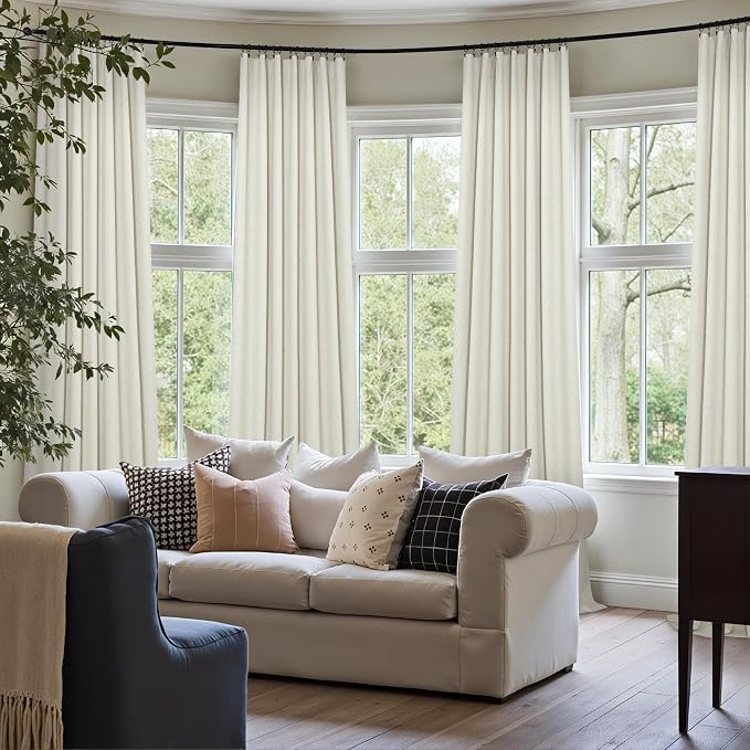 Floor to Ceiling Curtains 104 Inch Long 2 Panel Sun Light Blocking Bohemian Soft Natural Linen Textured Blackout Thermal Insulated Drape for Bedroom Dining Room Privacy Moody Vintage Cottagecore Cream