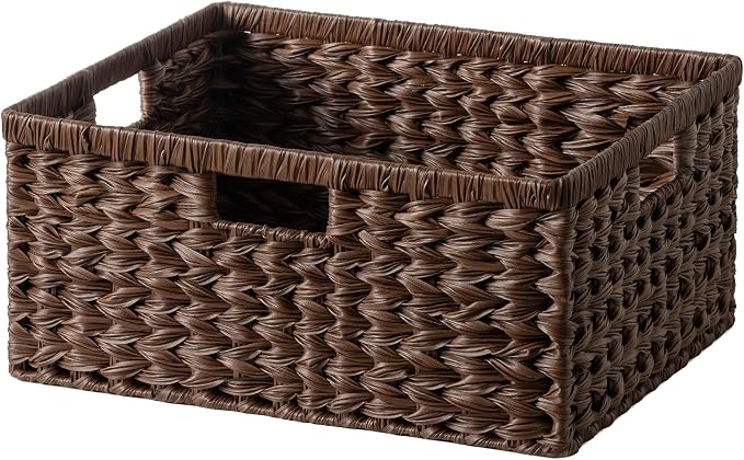 GRANNY SAYS Large Wicker Basket, Decorative Woven Basket for Storage, Waterproof Storage Basket Organizer, Wicker Storage Basket for Organizing, Brown Basket, 1-Pack | Waterproof Plastic Storage Basket Organizer, Wicker Storage Basket for Organizing, L...