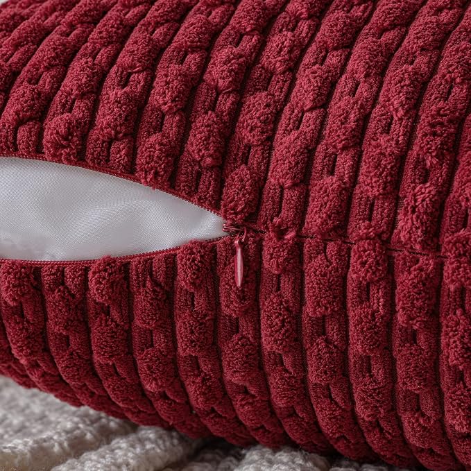MIULEE Decorative Throw Pillow Covers 18x18 Burgundy Textured Corduroy | Pack of 2 Striped Pillow Covers Modern Farmhouse Home Decor for Couch Bed Sofa Living Room