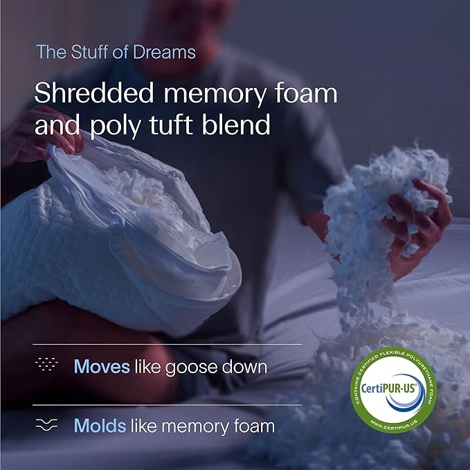 DreamyBlue Signature Adjustable Shredded Memory Foam Pillow King | CertiPUR-US Certified | Bamboo Rayon Cover | Side Back Stomach Sleepers | Washable | Neutral Spinal Alignment