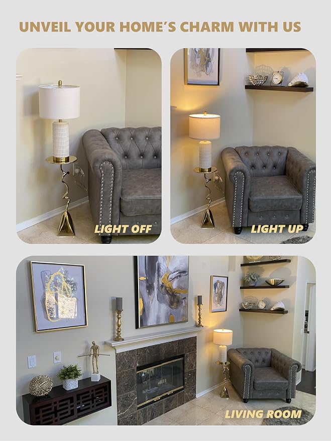 PoKat Touch Bedside Table Lamps with 2 USB for Bedroom Living Room, 25'' | Nightstand lamps Set of 2, 3 way dimmable with 2 bulbs, durable white ceramic, farmhouse & modern style for side table
