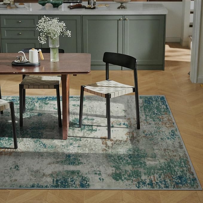 Lahome Modern Abstract Area Rug 5x7 Rugs for Living Room, Washable Accent Bedroom Rug Non-Slip Non Skid, Indoor Floor Contemporary Carpet for Kitchen Bathroom Laundry,Green/Grey