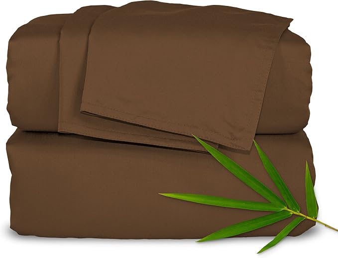 Pure Bamboo Split King Sheets, Genuine 100% Organic Viscose Derived from Bamboo Bed Sheet Set, Soft & Cooling, Double Stitching, 2 Fitted Sheets (Split King, Coconut Husk)