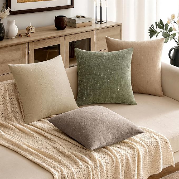 MIULEE 26x26 Inch Euro Textured Chenille Throw Pillow Covers Light Taupe | Pack of 2 Decorative Soft Throw Pillows,Solid Textured Cushion Covers,Modern Home Decor for Bed Couch Sofa Bedroom Livingroom