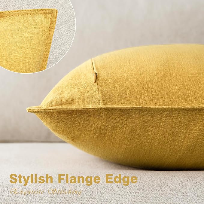 Foindtower Decorative Linen Lumbar Throw Pillow Covers 12x20 Ginger Yellow | Pack of 2 Boho Farmhouse Pillowcase,Accent Neutral Solid Cushion Covers,Morden Home Decor for Couch Sofa Bedroom Living Room