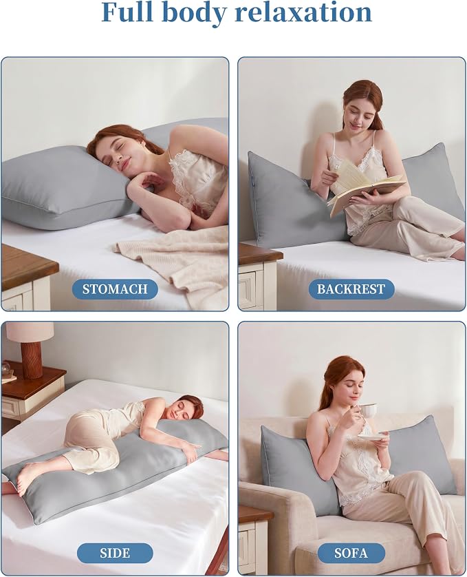YZ HOME Full Body Pillow Insert -Large Long Bed Pillow for Side Sleeper | Full Body Pillow for Adults, Adjustable Height, Long Sleeping Breathable Bed Pillow-(Grey, 20x54'')