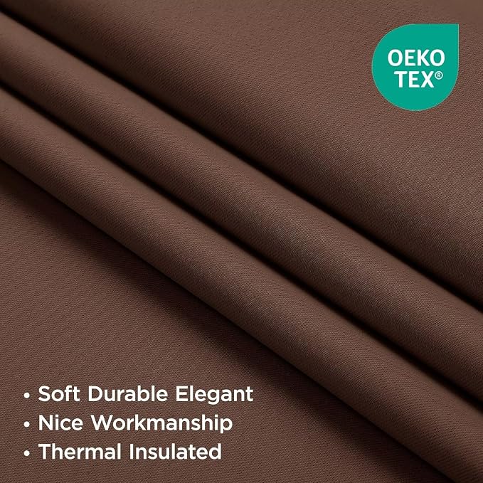 Joydeco 90 Inch Curtains for Bedroom, Thermal Insulated Black Out Curtains 2 Panels Set, Room Darkening Drapes for Living Room Window Rod Pocket Back Tab (W52 x L90 Inch, Brown)