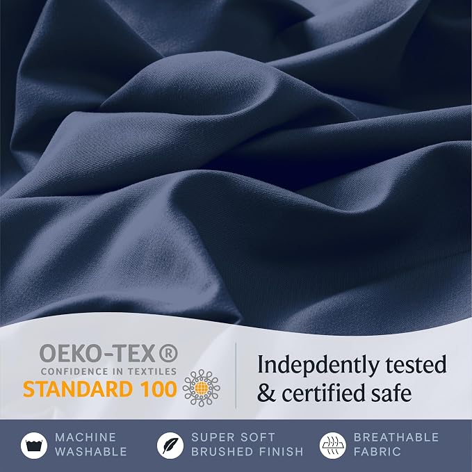 LuxClub 5 PC Split King Sheet Set, Deep Pockets Wrinkle Free Cooling Bed Sheets Hotel Bedding for Women, Men, Includes 2 Fitted Sheet, 1 Flat Sheet and 2 PillowcasesSoft Navy | LuxClub Silky Fitted Sheet & Pillowcase Sets, Breathable Hotel Luxury Beddi...
