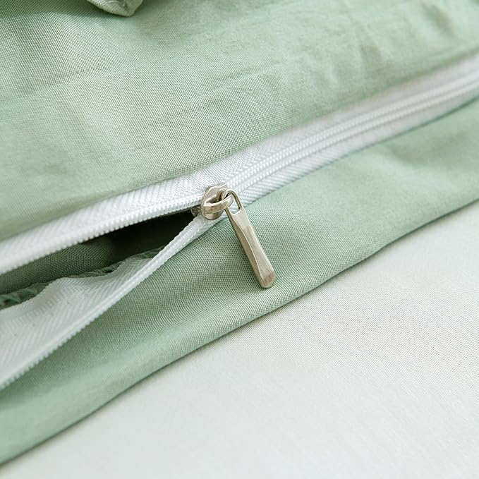 Bedorm Sage Green Ruffled Duvet Cover King Size Bedding Set Pleated Lace Ruffle Shabby Chic Bedroom Decor Extra Soft Cozy Farmhouse Country Style Duvet Cover Sets