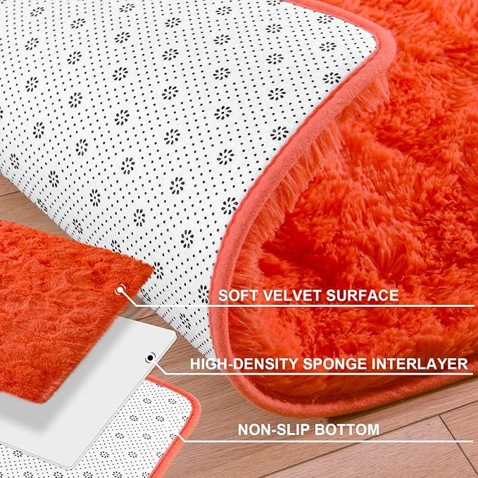 Fluffy Rug Shaggy Area Rug, Orange Red 2x3 Small Rugs for Fireplace Holiday Dearations, Mini Fuzzy Plush Kids Bedside Rug, Soft Non-Slip Entryway Throw Rugs Shag Catpet for Living Room