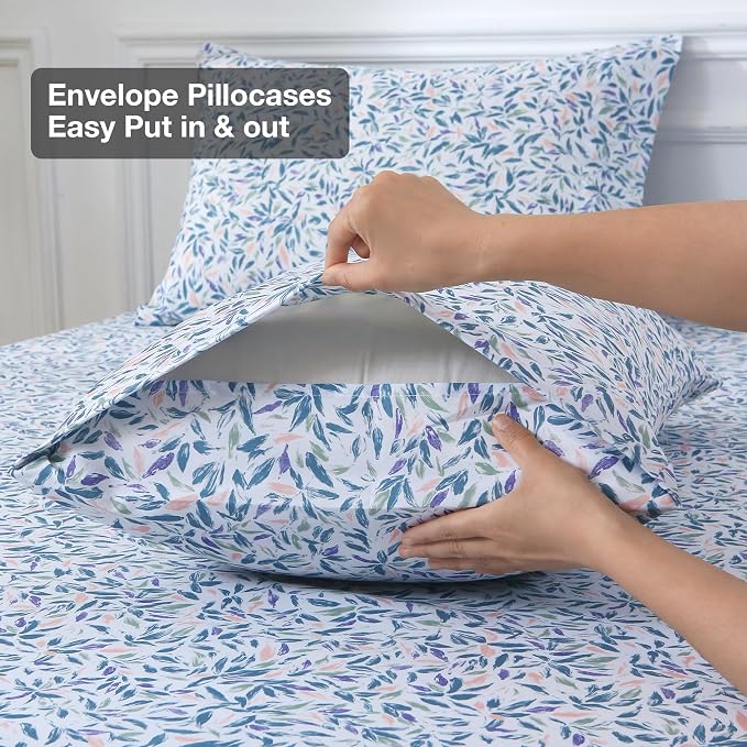 Viviland Floral King Sheet Set - 4 Piece Vintage Deep Green Flower Patterned Bed Sheets - Soft, Breathable Microfiber Sheets with Deep Pocket, Non-Slip Fitted Sheets & Pillowcases