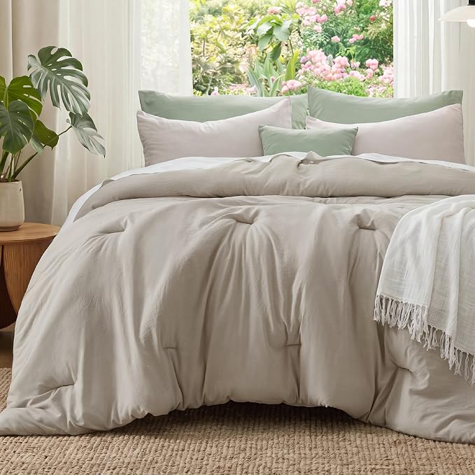 Bedsure Twin/Twin XL Comforter Set, Muted Linen Soft Prewashed Bedding for All Seasons, 2 Pieces GentleSoft Bed Set, 1 Lightweight Comforter (68"x88") and 1 Pillowcase (20"x26")