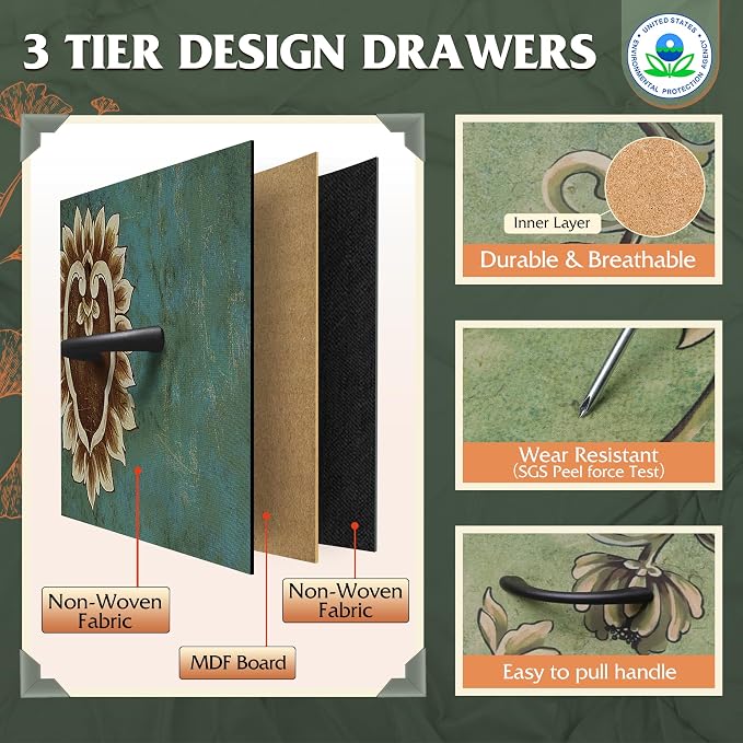 WLIVE Dresser for Bedroom with 5 Drawers, Wide Chest of Drawers for Bedroom, Fabric Dresser for Living Room, Closet, Hallway, Floral Painted