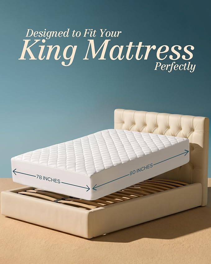 Quilted Fitted Mattress Pad 2 Pack, King Mattress Protector Topper with Deep Pocket Stretches up to 16 Inches, Machine Washable Mattress Cover by Utopia Bedding (White) | Soft Breathable Fitted Mattress Topper Cover, Noiseless, Deep Pockets & Machine W...