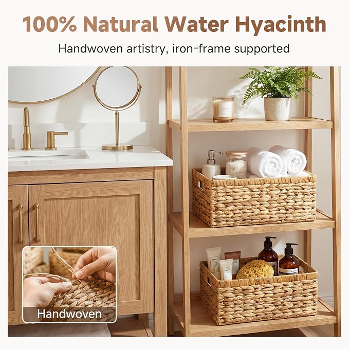 StorageWorks Wicker Storage Baskets for Shelves, Hyacinth Baskets, 2-Pack | Wicker Baskets for Organizing, Decorative Organizers with Handles, Wicker Baskets for Storage, Woven Baskets for Storage