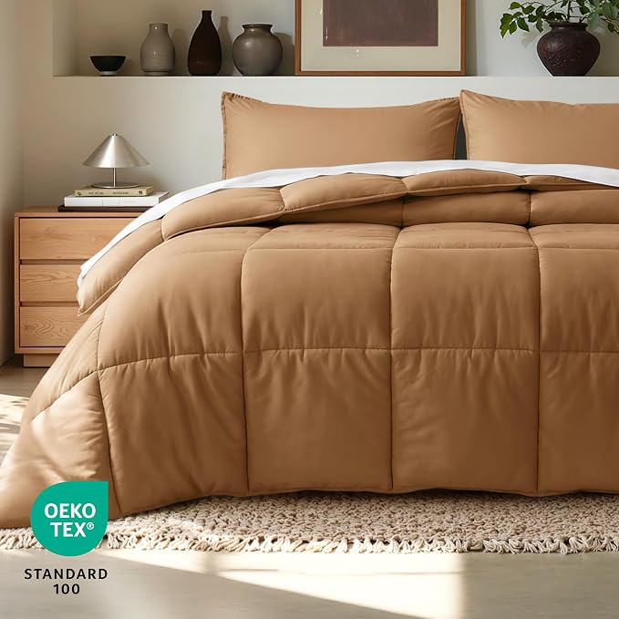 Bare Home Comforter Set - 1800 Ultra Soft (Twin/Twin XL, Caramel) | All-Season, Breathable, Hypoallergenic, Premium 1800, Warm, Cozy