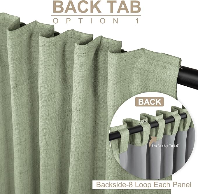 Linen Textured Total Blackout Curtains for Bedroom 96 Inches Long, Sage | 100% Blackout Shield, Back Tab/Rod Pocket Living Room Drapes, Thermal Insulated Blackout Curtains 2 Panels Set, 50"W x 96"L
