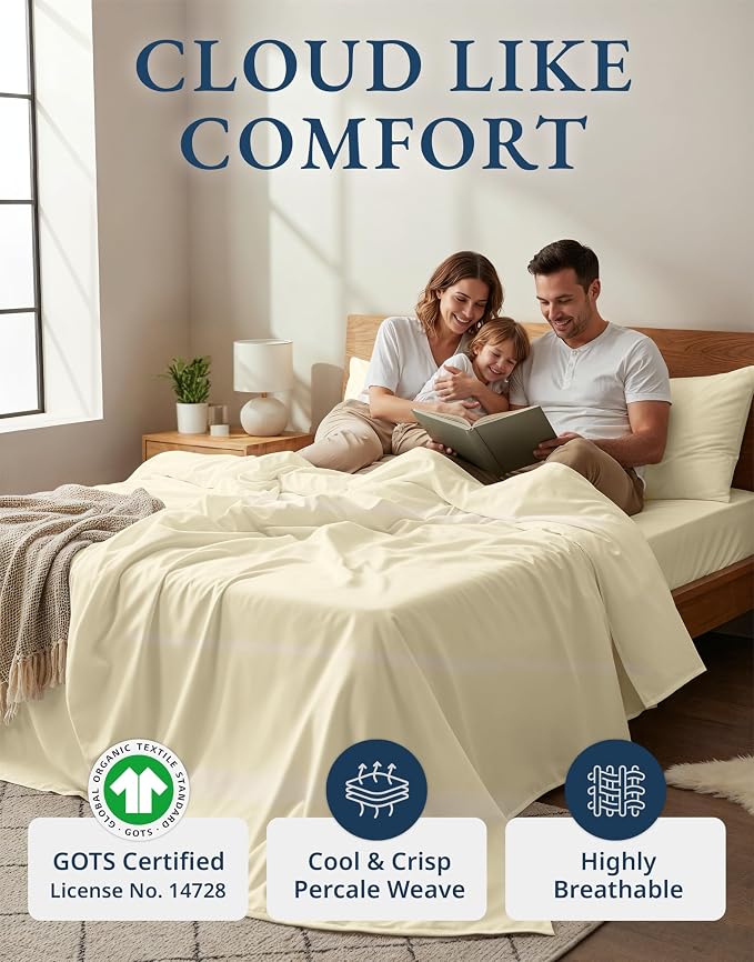 LANE LINEN Twin XL Bed Sheets 100% Organic Cotton 3pc Percale - Natural | Twin XL Sheet Set, 100% Organic Cotton Percale - Crisp Hotel-Style Feel, Soft From The First Wash, Crisp Cool Percale Weave