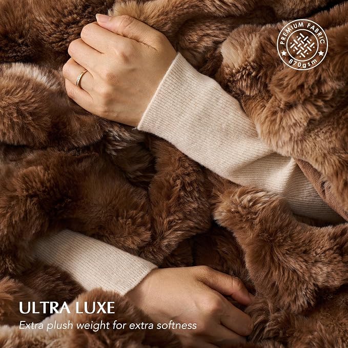 EverGrace Faux Rabbit Fur Bubble Throw Blanket, 60"x80", Lion Caramel | Ultra Soft, Luxury Faux Rabbit Fur Throw, Thick Warm Bubble Blanket, Cozy Fluffy Reversible, for Bed, Couch, Chair, Sofa