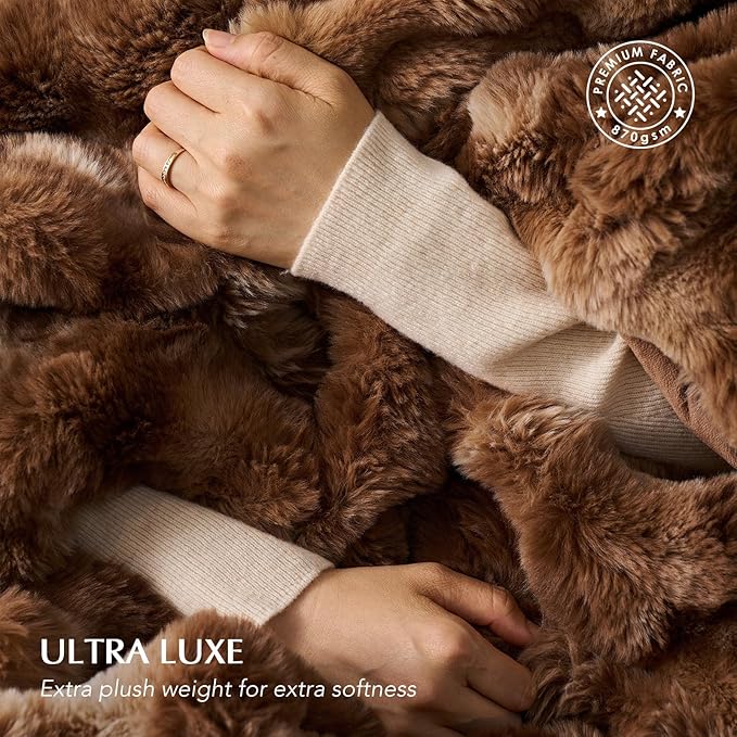 EverGrace Faux Rabbit Fur Bubble Throw Blanket, 50"x60", Lion Caramel | Ultra Soft, Luxury Faux Rabbit Fur Throw, Thick Warm Bubble Blanket, Cozy Fluffy Reversible, for Bed, Couch, Chair, Sofa