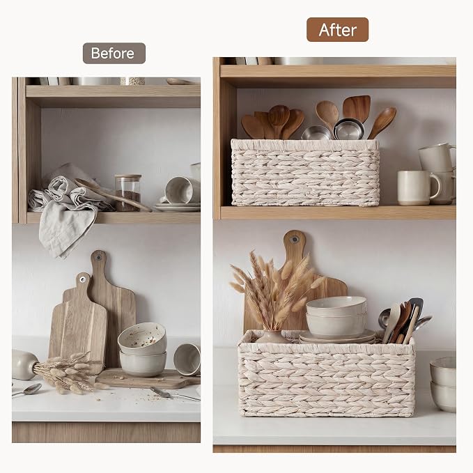 StorageWorks Large Wicker Baskets for Storage, White Wicker Baskets, 2-Pack | Water Hyacinth Storage Baskets for Organizing, Wicker Storage Baskets for Shelves,Pantry Organizers and Storage,Woven Baskets