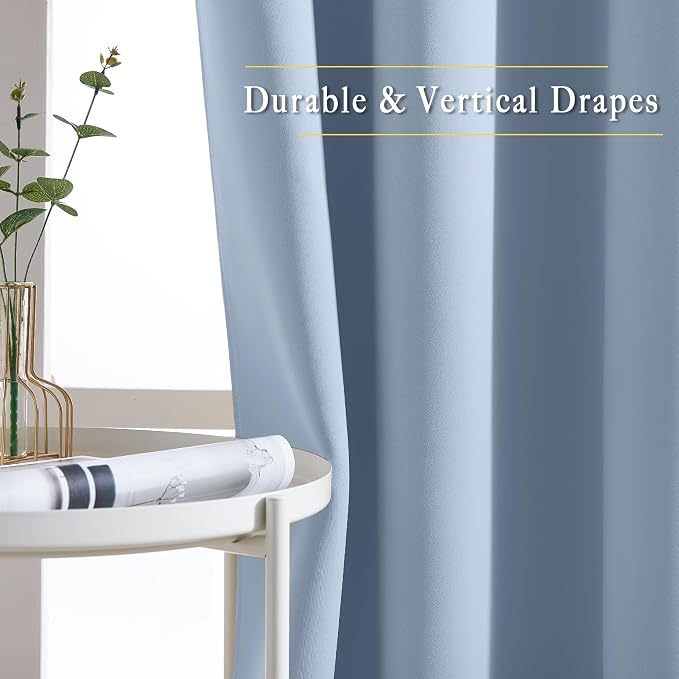 NICETOWN Blackout Vintage Blue Curtains for Bedroom, Energy Saving Thermal Insulated Sound Dampening Window Curtains Grommet Room Darkening for Living Room, 2 Panels, W52 x L90