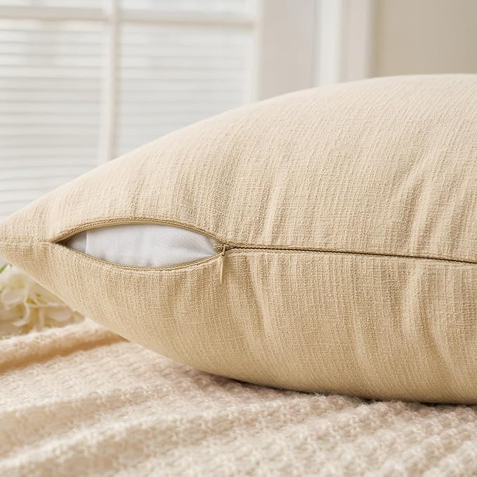 MIULEE Beige Chenille Couch Lumbar Throw Pillow Covers, 12x20 | Set of 2, Soft Neutral Modern Farmhouse Home Decor, Decorative Pillowcases for Sofa Living Room Bed