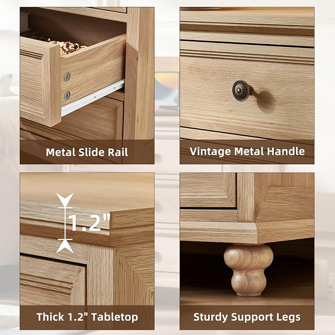 Joaxswe 24" Wide Farmhouse Night Stand Set of 2,Large End Table with 3 Drawers & Metal Handle,Wood Dresser for Bedroom,Bed Side Table Chest of Drawers Cabinet,Natural Nightstand for Living Room,Closet