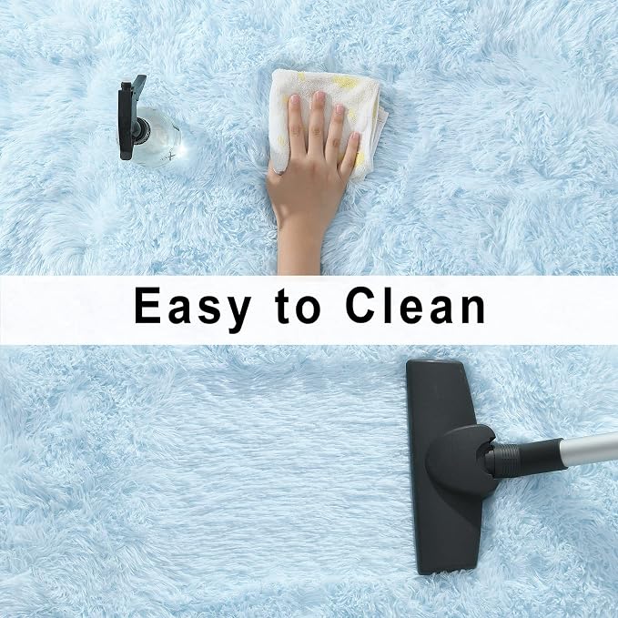 Soft Fluffy Rugs for Bedroom Living Room, 2x6 Hallway Runner Rugs, Furry Shag Bedside Area Rug Indoor Accent Floor Carpet, Plush Fuzzy Rug for Dorm Nursery Kids Room Decor, Baby Blue