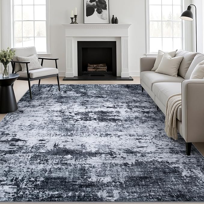 6x9 Area Rug Living Room: Modern Washable Indoor Carpet Black | For Bedroom Dining Room Farmhouse Nursery Hallway Office,Modern Abstract,Machine washable,Non-Slip,Stain Resistant,Indoor