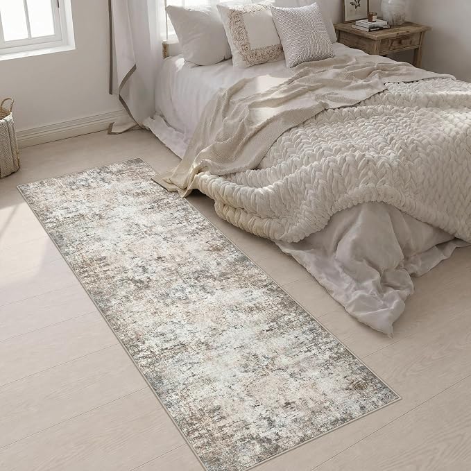 2.6x8 Washable Runner Rug：Modern Abstract Kitchen Soft Carpet Brown | For Hallway, Bedroom, Kitchen, Laundry, Bathroom,Door Mat,Modern Abstract,Machine washable,Non-Slip,Stain Resistant,Indoor