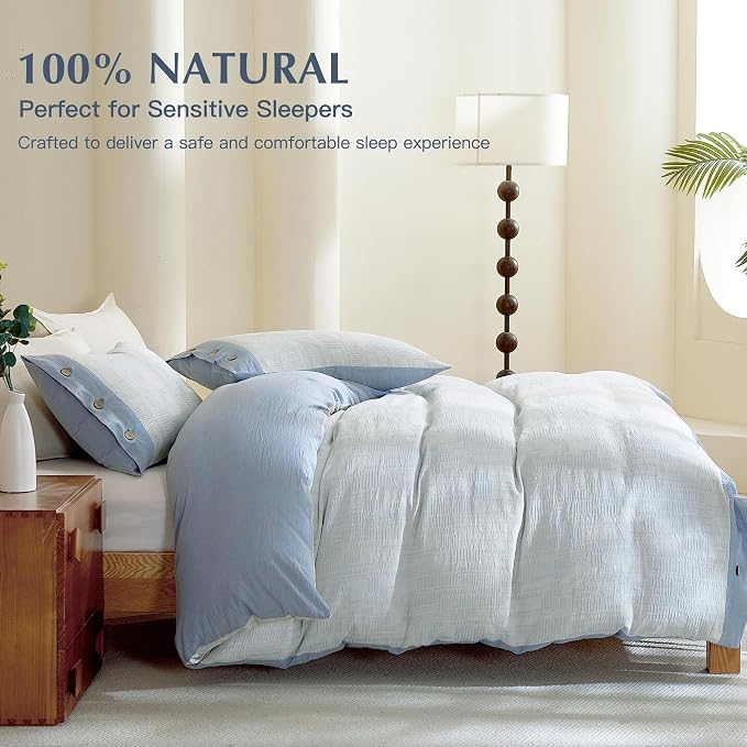 Oli Anderson 100% Egyptian Cotton Duvet Cover Twin Size, Blue, 2 Pieces | Yarn Dyed Jacquard Textured Bedding Set, Striped Boho Design, Pre-Washed, Button Closure, Soft Breathable, All Season Comfort