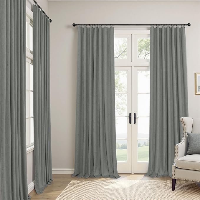 Gray Black Out Curtains 72 Inch Long for Bedroom 2 Panels Set Back Tab Pleated Neutral Boho Linen Textured Dark Grey Room Darkening Saving Energy Efficient Sound Deadening Drapes for Doorway 72 Length