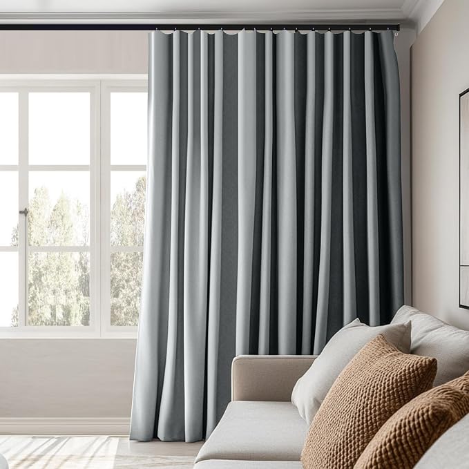 MaKefeile Room Divider Curtains Total Blackout Privacy Curtain Panel Room Thermal Insulated Noise Reduction Curtains for Bedroom Window Living Room Ceiling Track Curtain W 8.3 ft × H 8 ft Grey