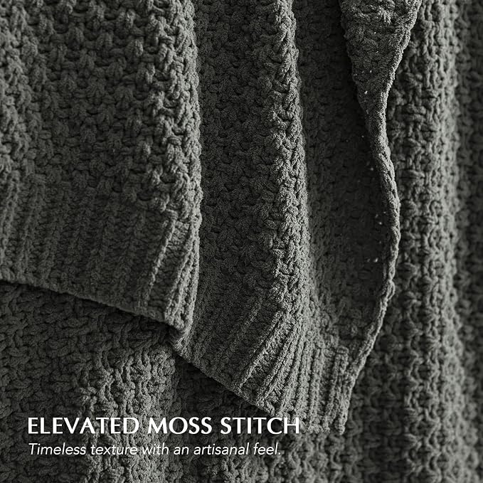 EVERGRACEHOME Chunky Chenille Knit Throw Blanket, 108x92, Charcoal Gray | Sculpted Moss Stitch, Chic Modern Farmhouse, All-Season Warmth, OEKO-TEX® Certified, Oversized King for Couch, Bed, Sofa
