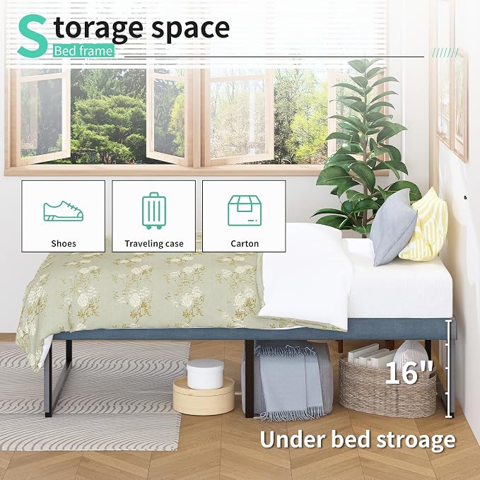 Lutown-Teen 18 Inch Twin XL Bed Frames with Heavy Duty Steel Slat Support | XL Twin Platform Bed Frame No Box Spring Needed, Noise Free, Easy Assembly, Black